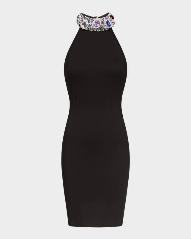 Crystal Gemstone Halter Mini Dress
